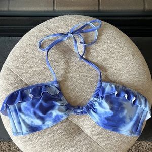 Aerie Halter Swimsuit Top Blue and White Tie-Dye